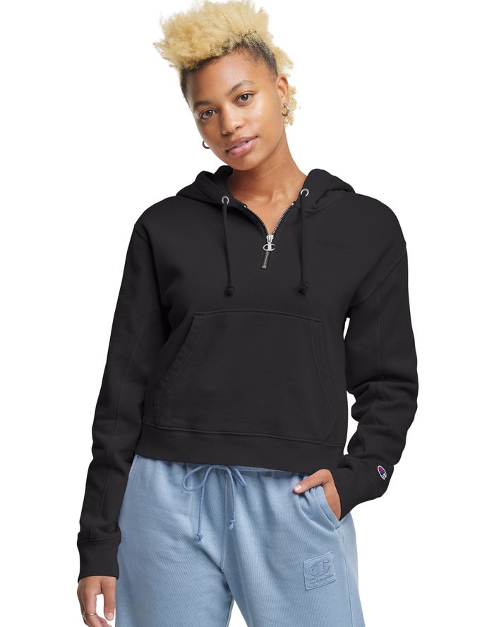 Champion Hoodie Dames - Zwart - Lightweight Fleece 1/2 Zip ( 074835-OZH )